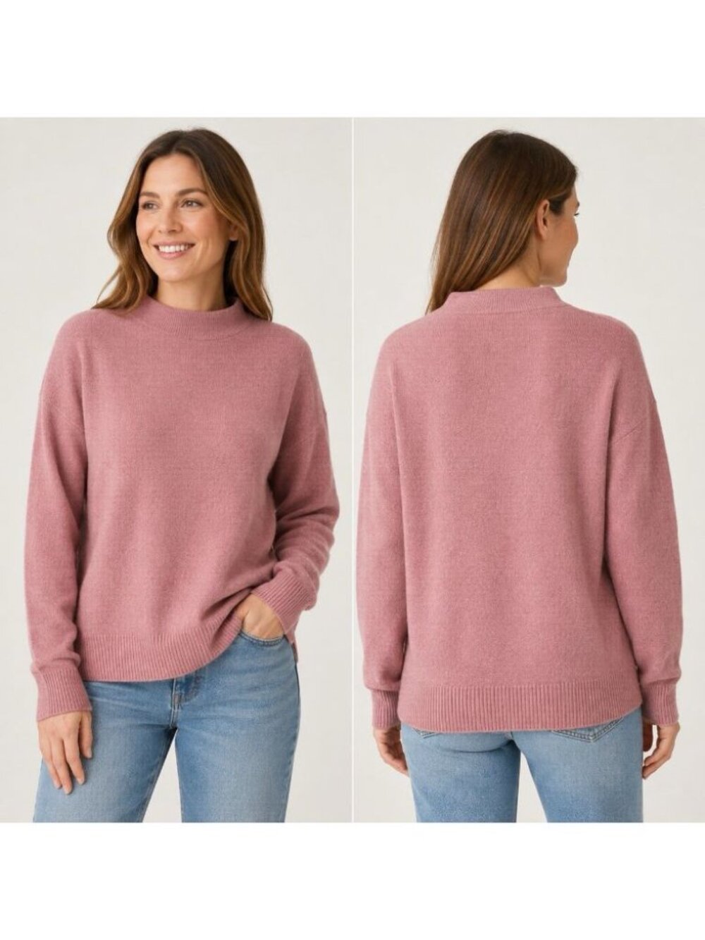 Vince Women’s Medium 100% Cashmere Sweater Dusty Rose Pink Mock Neck Pullover